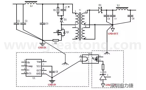 功率回路和控制回路要注意分開，采用單點(diǎn)接地方式