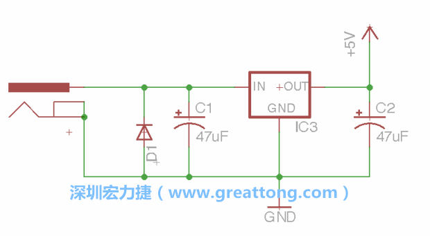 新增RBBB→Power_Jack，將它放在電壓調整器的輸入端旁邊。