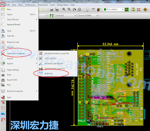 在Kicad的PCB Editor, 點選 File->Fabrication Outputs->BOM File, 即可產生一個 .csv 的Excel 檔案。