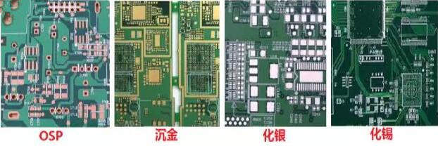 表面工藝分：熱風整平，沉金， 化銀， 化錫， OSP 等幾種表面工藝
